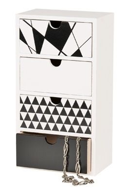 Дървено шкафче за бижута черно/бяло